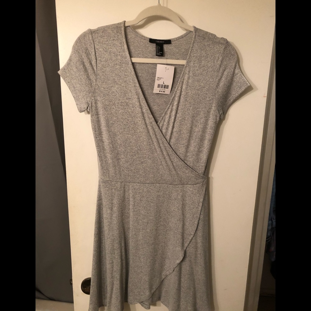 Gray wrap sweater dress